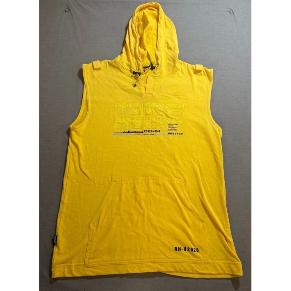 Vintage Southpole Denim Sweater Adult L Yellow Pullover Sleevesless Hoodie Y2K.